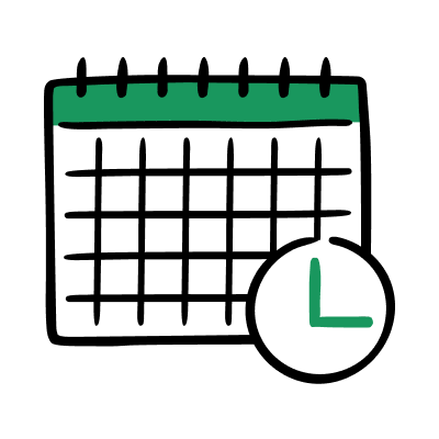 Illustration of a calendar with a clock in front