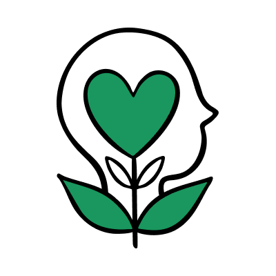 Illustration of a plant growing with a heart as the flower in from of a child's head